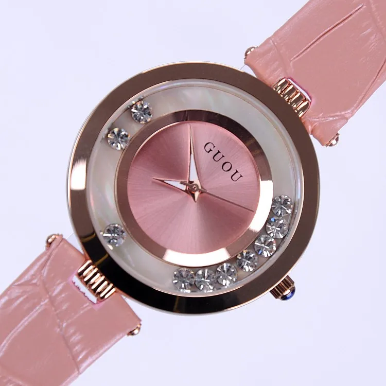 

GUOU Роскошные блестящие стразы, женские часы, сверкающие кожаные женские часы, кварцевые часы, часы, relogio feminino reloj mujer