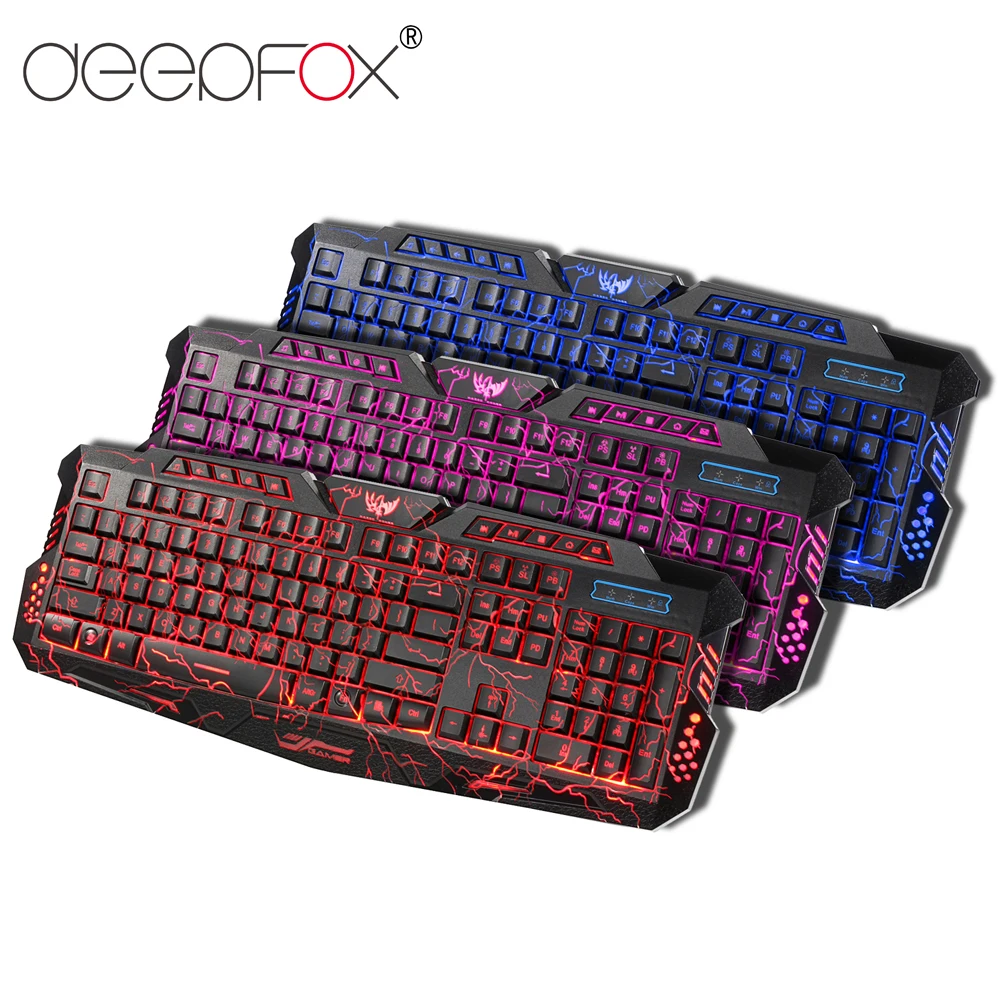 Клавиатура Deepfox с русской/английской подсветкой светодиодный 3 цвета USB проводная