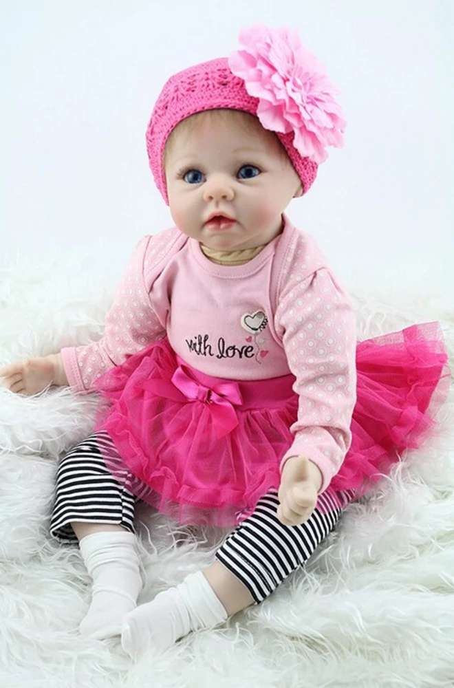 

22inch 55cm Silicone Baby Reborn Dolls, Lifelike Doll Reborn Babies Toys for Girl Pink Princess Gift Brinquedos for Kids