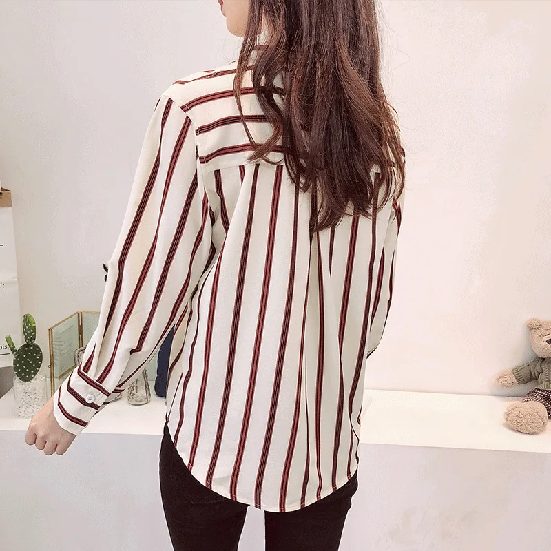 Женская Свободная блузка в полоску повседневная офисная с длинным рукавом для