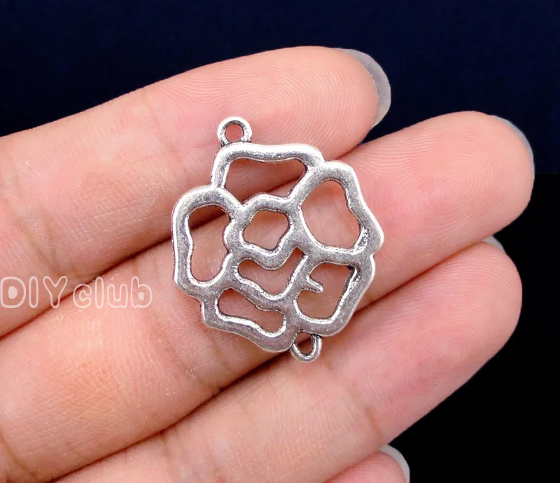 

40 шт., Античные тибетские серебряные подвески в виде Розы, ювелирные изделия 28x23 мм