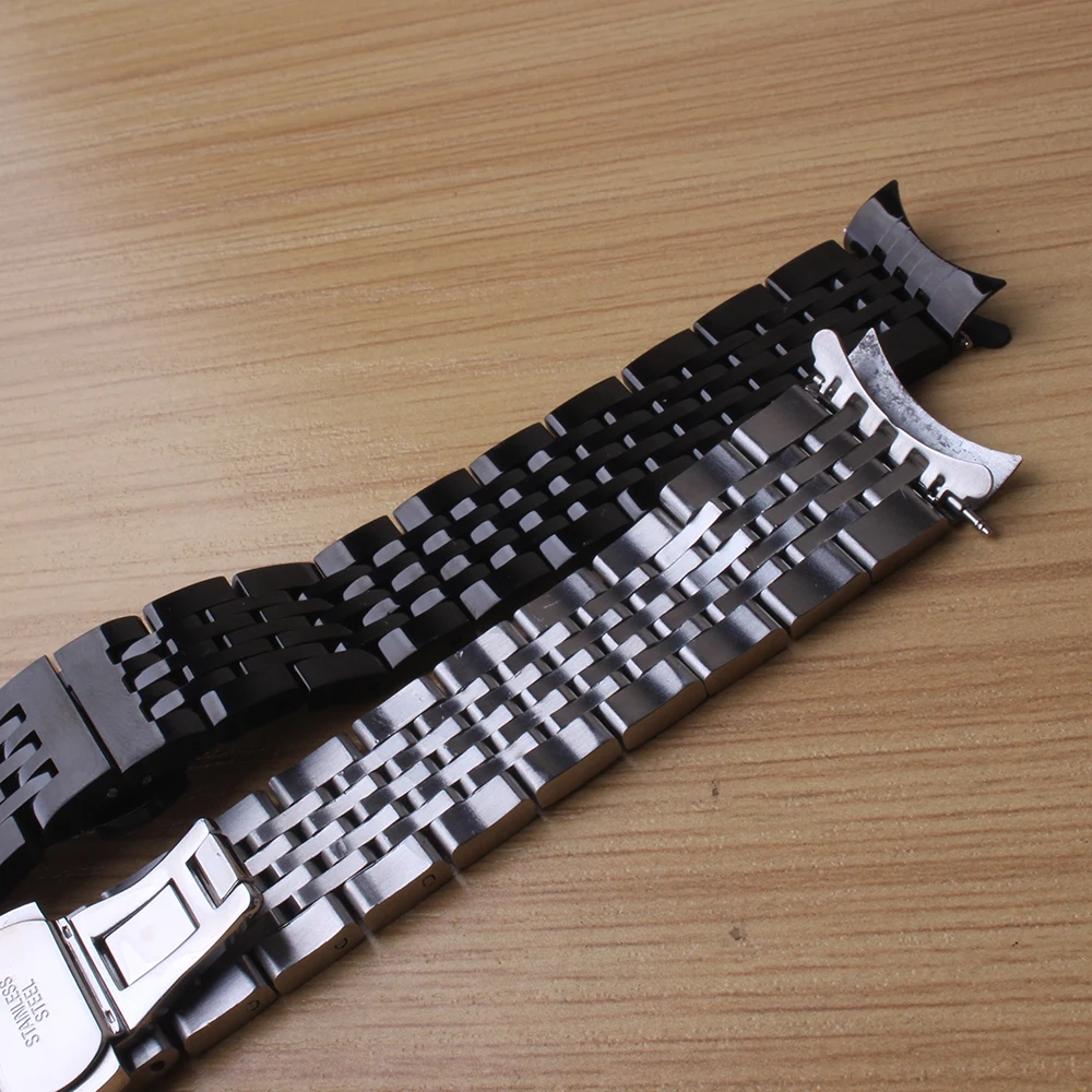 

Black silver Watchbands Stainless steel polished Metal Watch strap bracelets curved ends18 19 20 21 22 mm fit t17 041 wristwatch