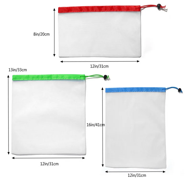 

12/15Pcs Reusable Mesh Produce Bags Grocery Fruit Vegetable Toys Storage Shopping Eco Polyester Bags Kitchen Storage