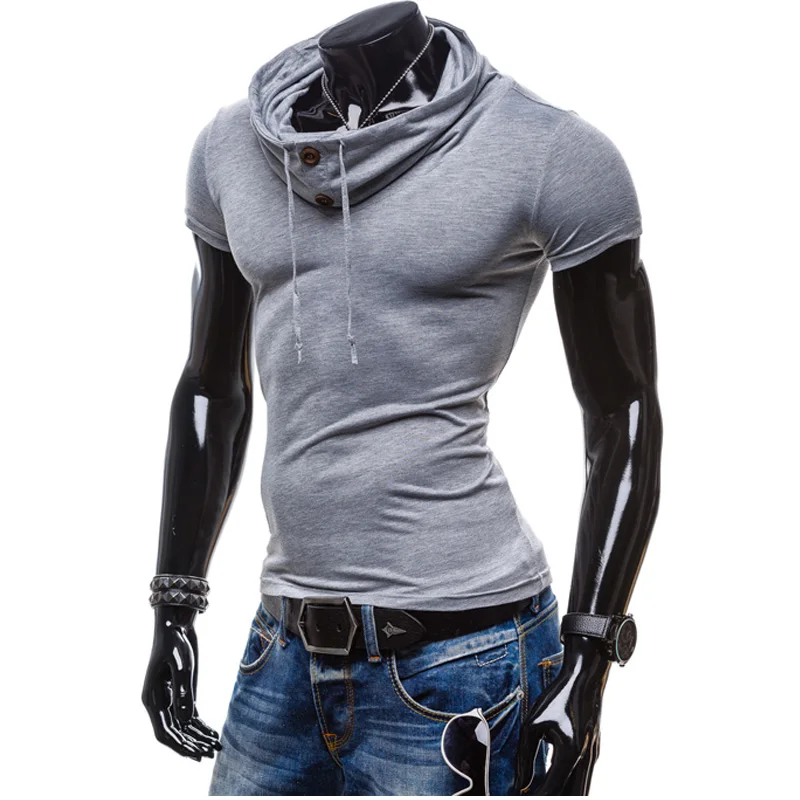 Мода 2017 летняя футболка мужская с коротким рукавом водолазка повседневные