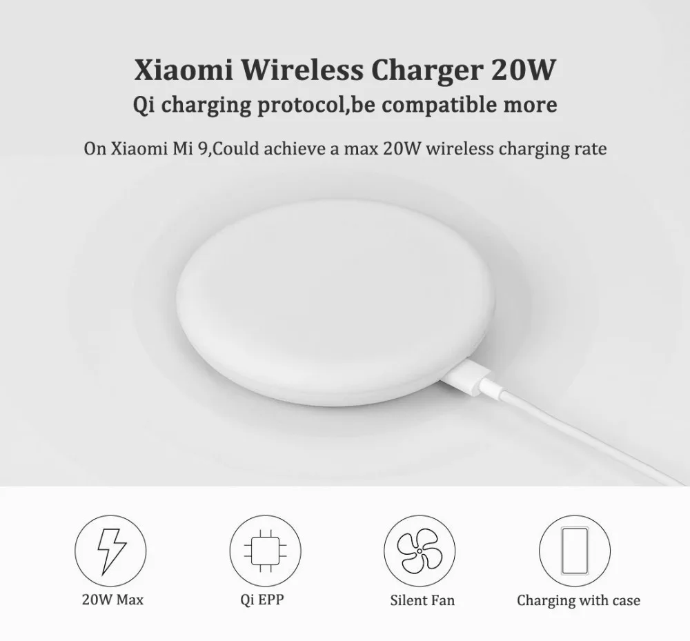 Xiao mi Беспроводное зарядное устройство 20 Вт Max для mi 9(20 Вт) mi X 2 S/3(10 Вт) Qi EPP совместимый мобильный телефон(5 Вт) для iPhone XS XR XS MAX