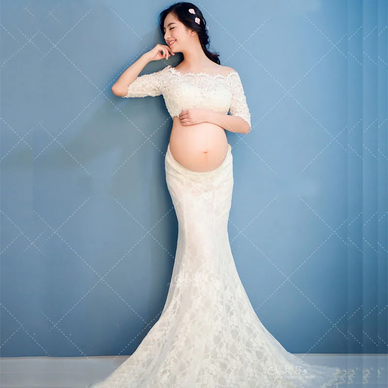 

White Lace Tops Maternity Dresses For Photo Shoot Gown Pregnancy Dresses Maternity Photography Props Dresses For Pregnant Women