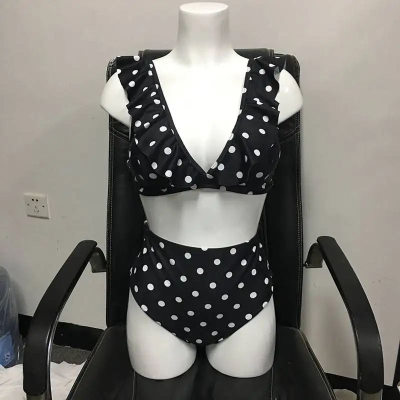 OL 2018 Lace Deep V Bikini Set Printed White Black Swimsuit Female High waist Swimwear Women Brazilian Summer Sexy Bikinis |