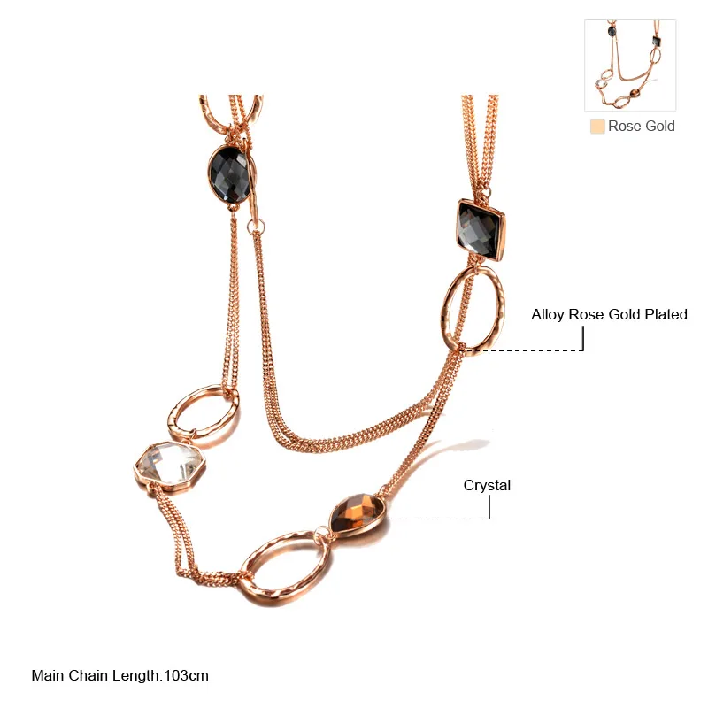 Neoglory кристалл сплав розовое золото цвет Брендовое длинное ожерелье массивные