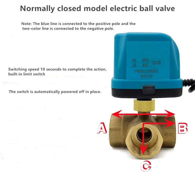 Нормально закрытый 3-ходовой электрический клапан резьба DN15 DN25 DN32 DC12V 24V 220V