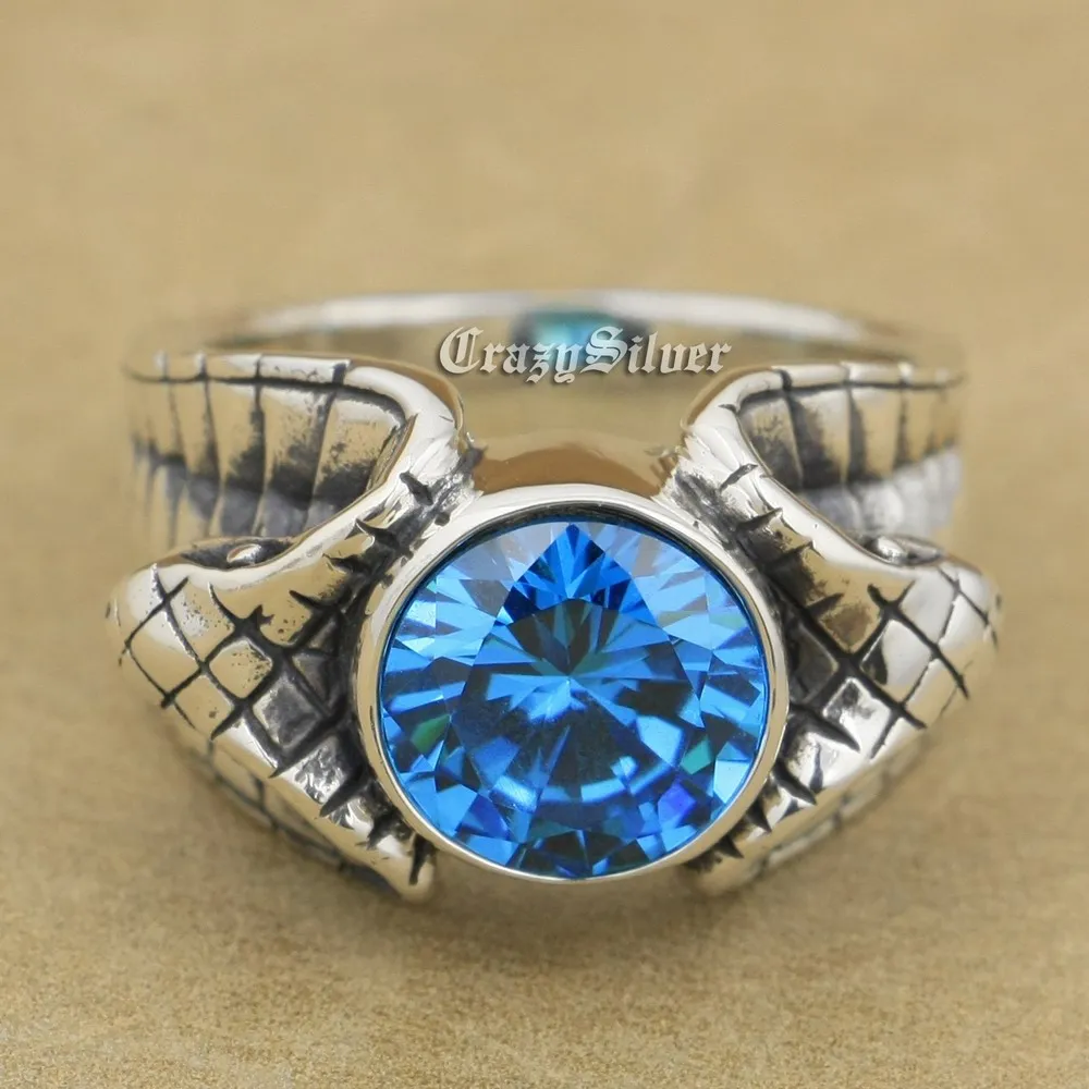 Кольцо из серебра в стиле байкера с фианитами король Кобра Змея кольцо панк 9K007