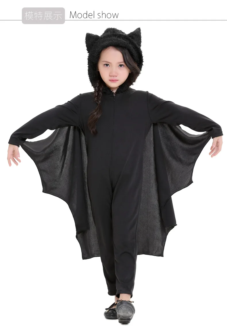 

Boy Girl Black Evil Vampire Bat Costume Children Halloween Costumes Plays Vampire Devil Costume sets girls halloween outfits New