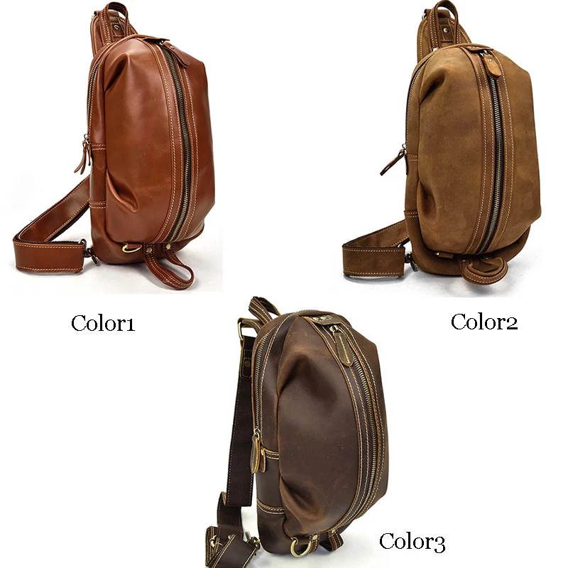 Мужская нагрудная сумка из натуральной кожи 3 цвета слинг коровьей мессенджер