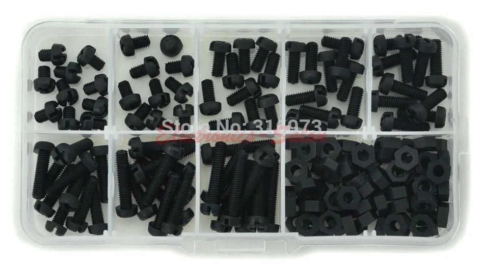 

Метрический черный нейлоновый винт M4/гайка, набор в ассортименте, M4 x5 x6 x8 x10 x12 x15 x18 X20 мм