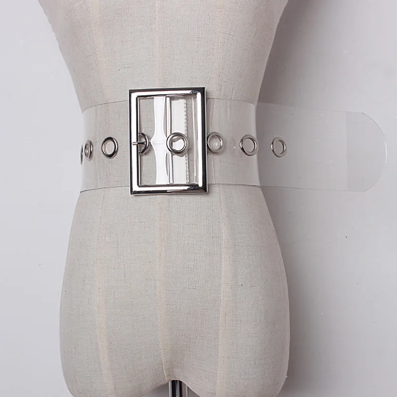 New autumn transparent plastic solid color PVC Material Women wide Belt Fashion Large metal tide all-match Casual accessories | Аксессуары