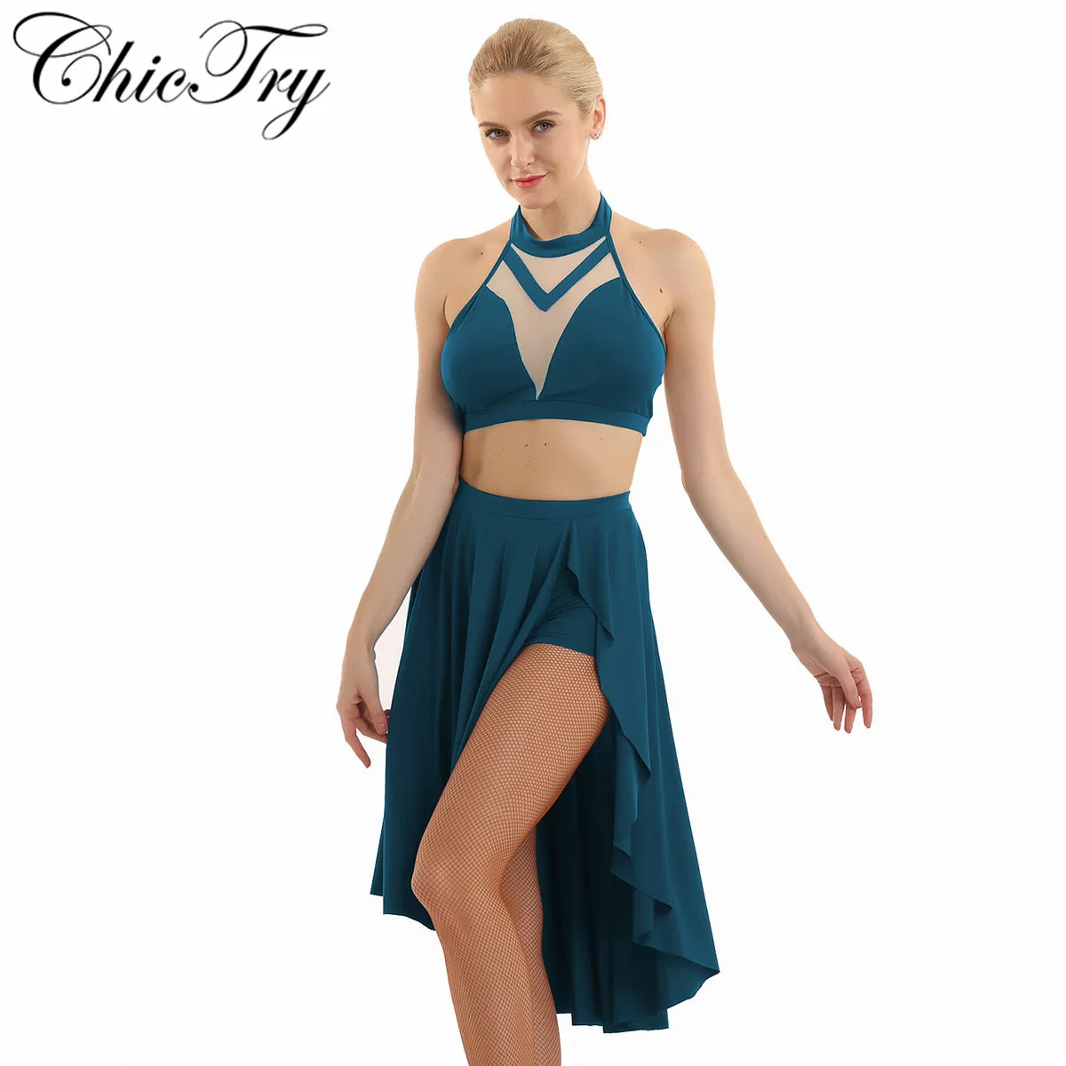 Женские Балетные костюмы асимметричные Lyrical танцевальные комплекты укороченный