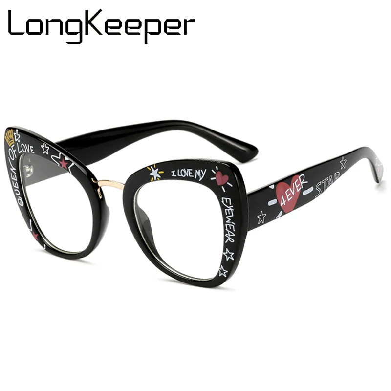 Женские очки в оправе кошачий глаз черные большого размера с прозрачными линзами