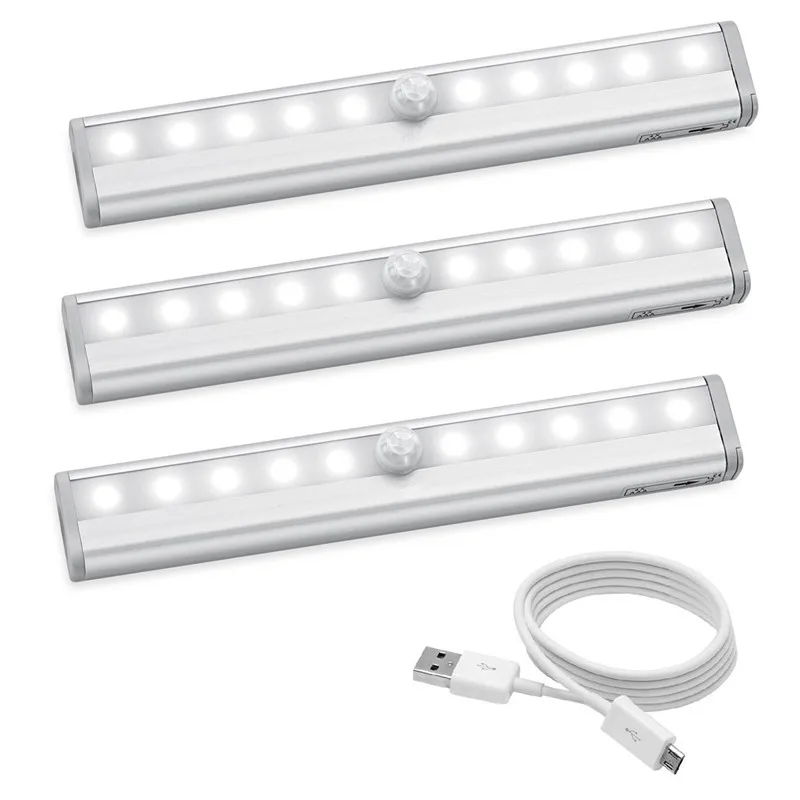 

JXSFLYE Motion Sensing Closet Lights, USB Rechargeable Led, 10 LED Wireless Night Light for Cabinet, Closet, Wardrobe (3PACKS)