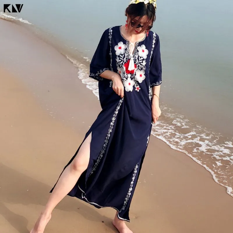 Пикантные кафтаны KLV с вырезами и V образным вырезом купальник накидка цветочной