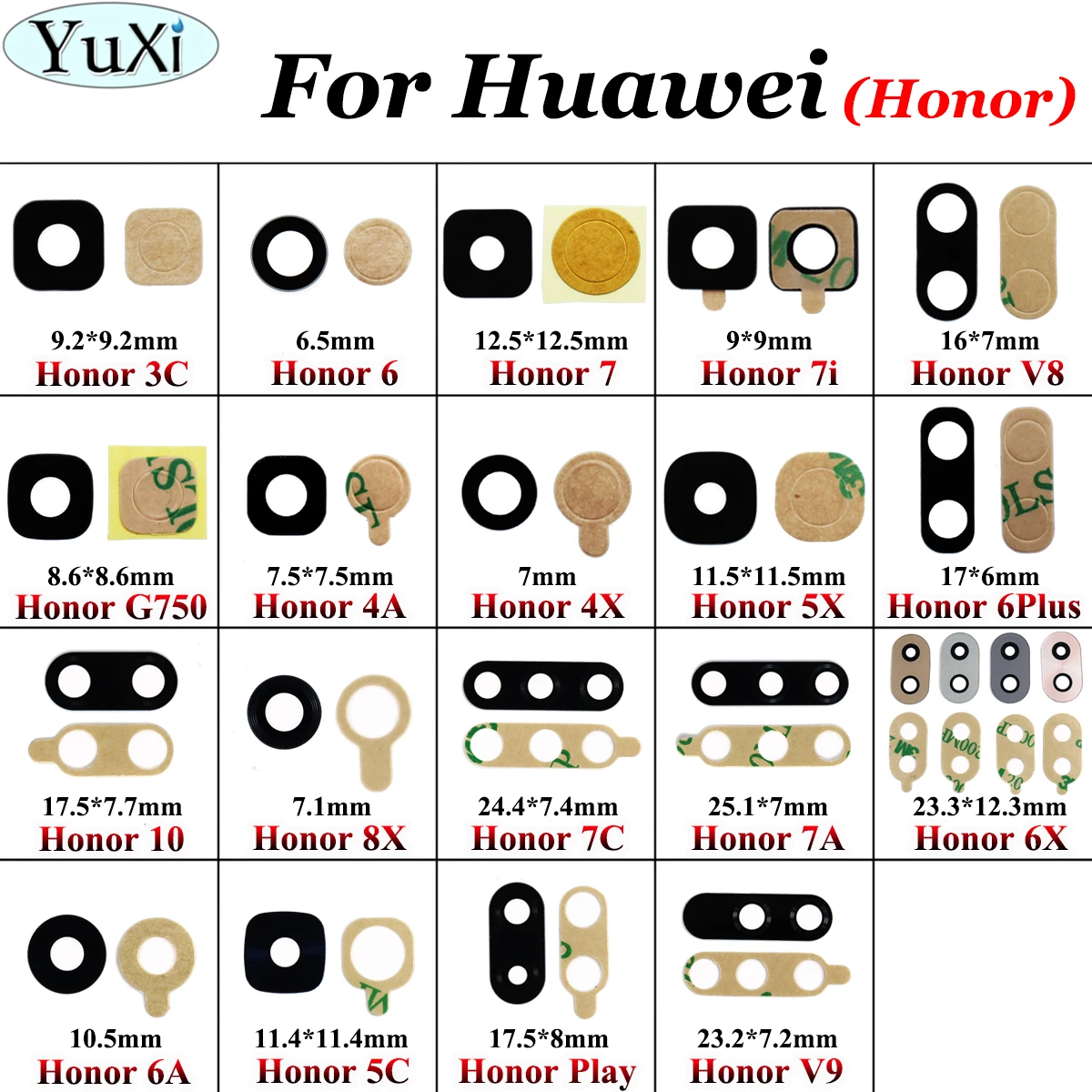 Юйси для huawei Honor 7C 7i 7A 6x 6A 5C 5x 4A 4x 3C 6 V8 V9 8x10 6 Plus играть стеклянный объектив задней камеры с помощью клейкой Стикеры