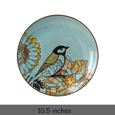 A 10.5 Inches Plate Китайская традиционная керамическая тарелка с желтой птицей, ручная роспись, 8,5 дюймов, блюдо для стейка, фруктов, посуда, фарфоровая посуда, блюдо в винтажном стиле - Цвет: A 10.5 Inches Plate