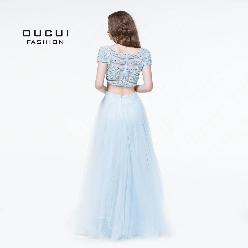 Real Photos Two Piece Beading Handwork Tulle Fabric Pearl Crystal Party prom Evening Long Dresses New see through back OL102908 | Свадьбы и