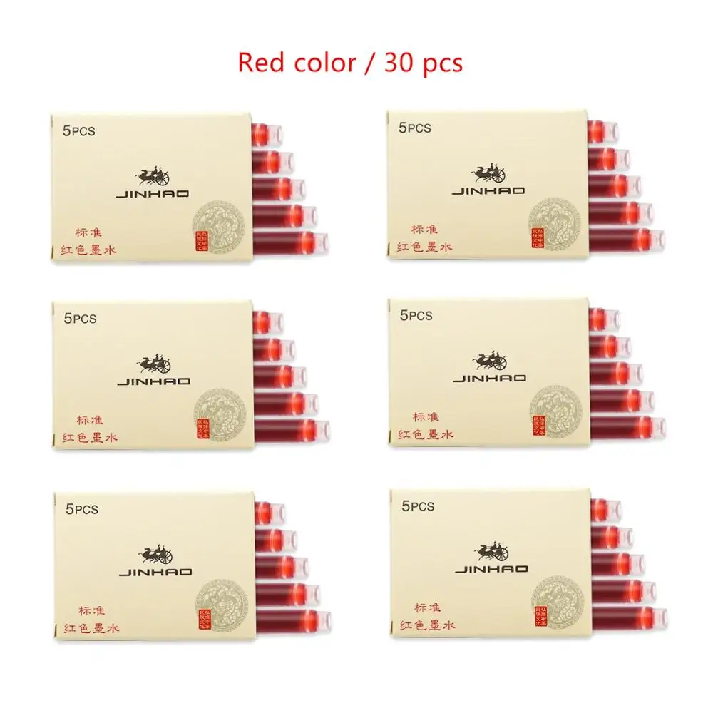 Red color 30 шт./лот, черный, синий, красный цвет, чернильный картридж для перьевая ручка Jinhao, диаметр 2,6 мм, канцелярские принадлежности для офиса, школы, A6294 - Цвет: Red color
