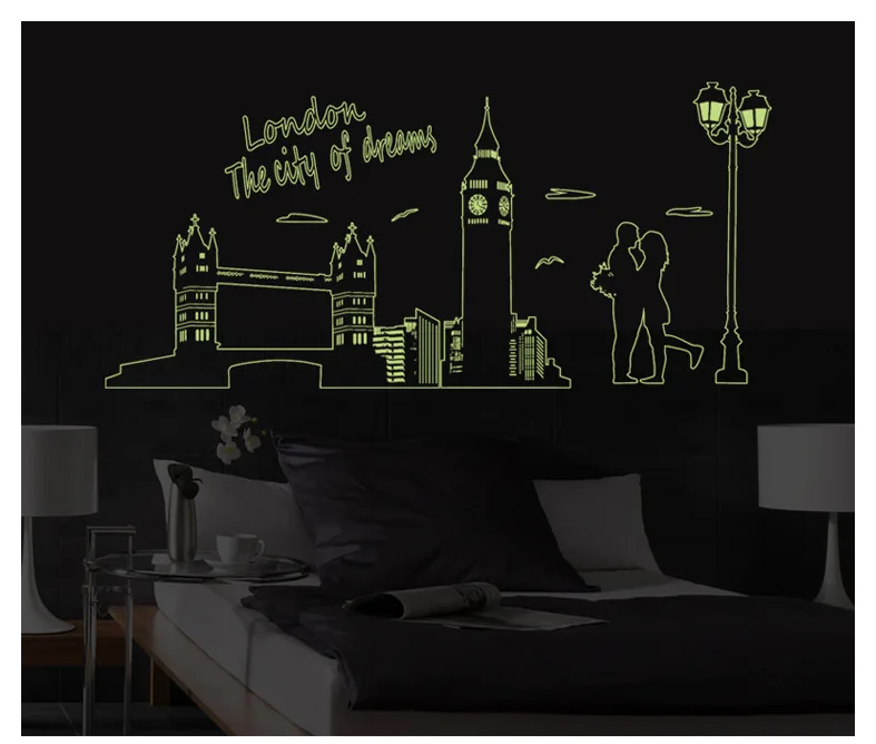 Съемный светящийся креативный современный Лондонский город наклейки на стену
