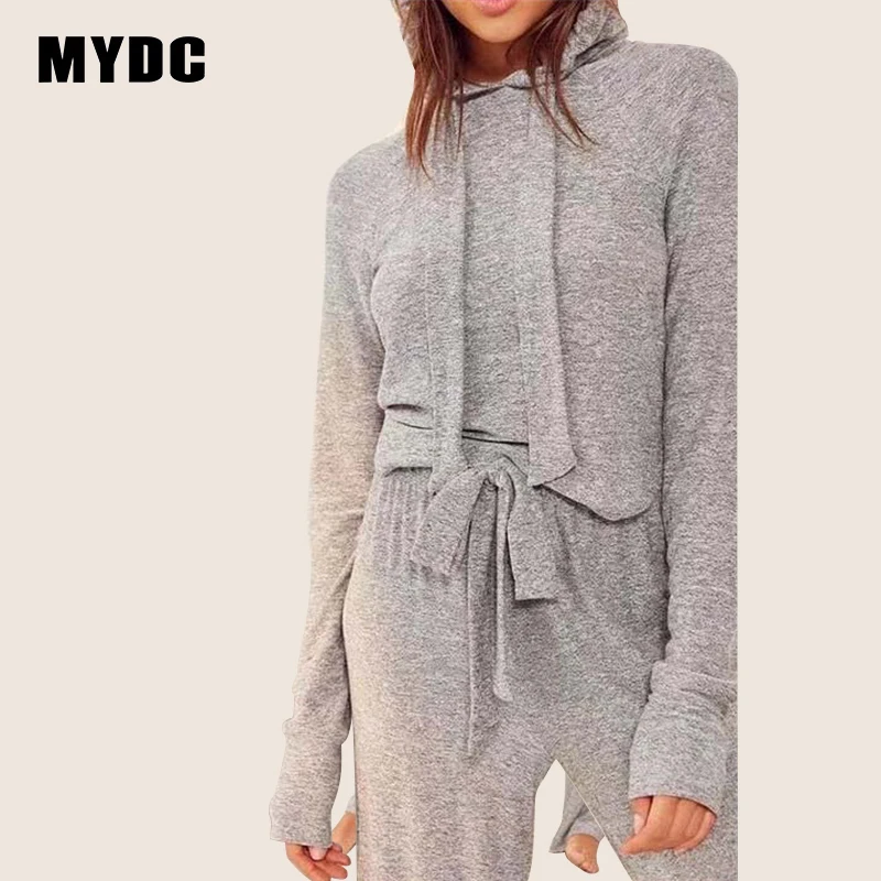 MYDC мягкие пижамы с капюшоном длинный рукав длинные штаны Женская хлопковая