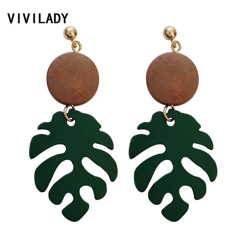 Висячие серьги VIVILADY бохо-шик с листьями монстеры женские из тропического
