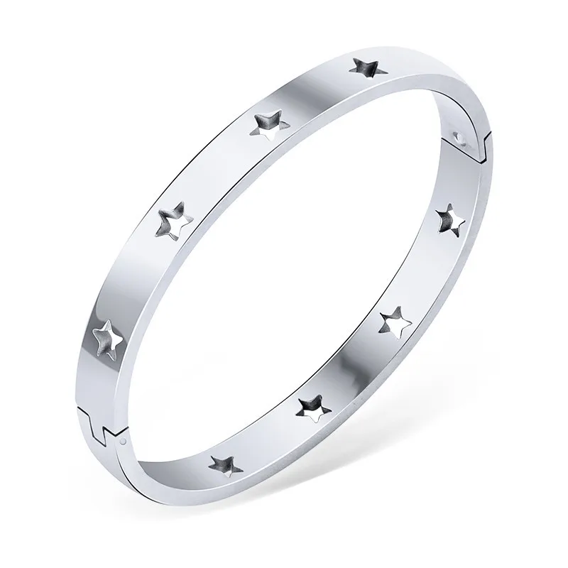 

Punk Titanium Stainless Steel Stars Bangle for Women No Fading Hollow Pentagram Cuff Bracelets & Bangles Gifts Pulseira