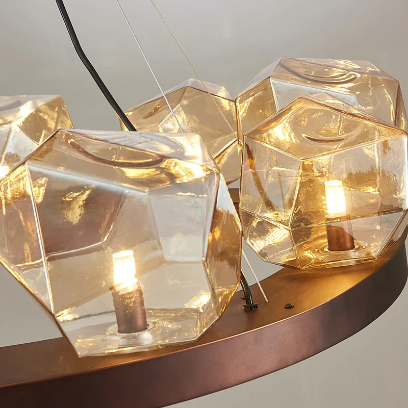 

RH American Lustre Copper Color Led Pendant Light Lustre Glass Shades Pendant Lamp For Living Room Hanging Lamp Suspend Lamp