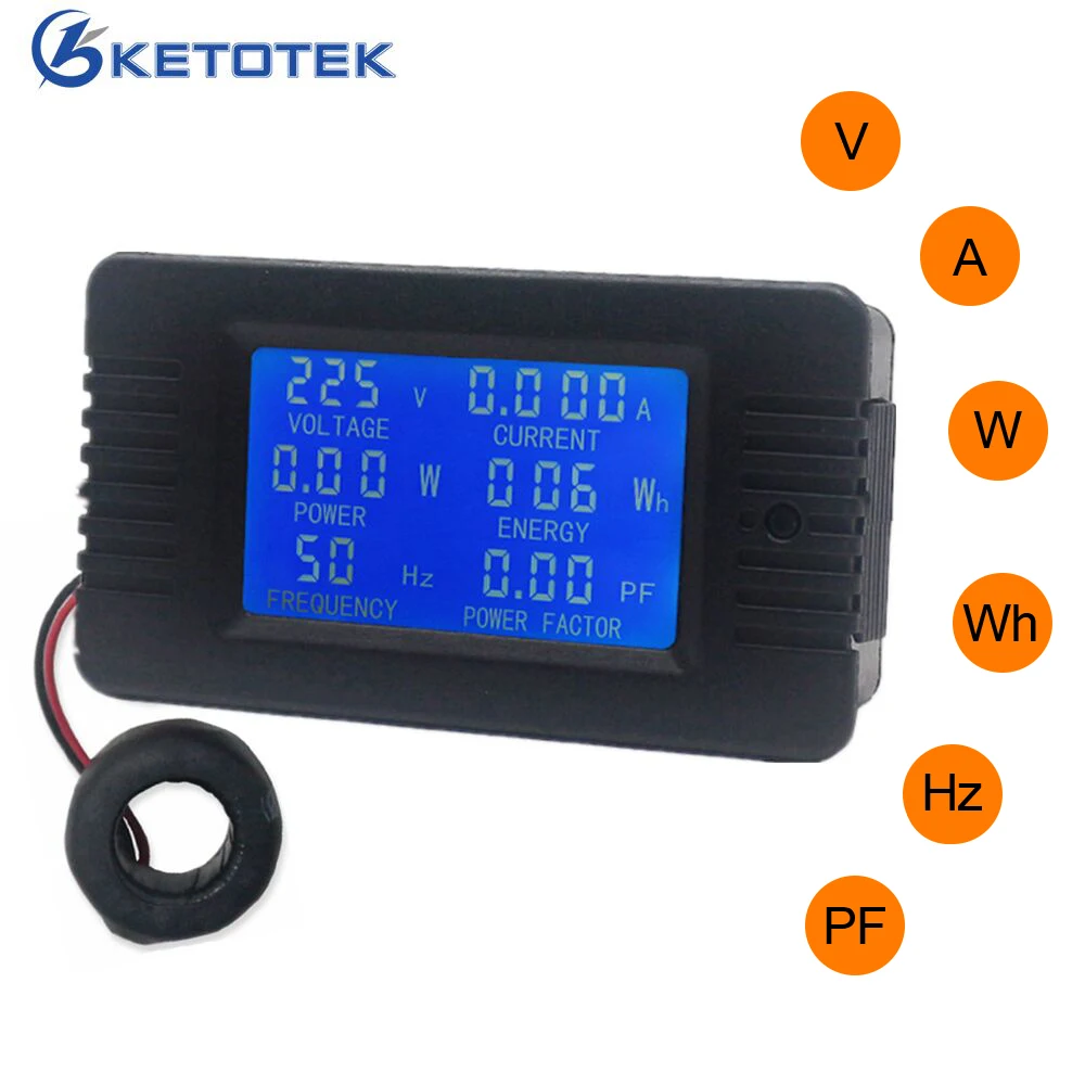 

Digital Voltmeter Ammeter AC 80~260V 100A Current Voltage Meter Volt Amp Tester Energy Frequency Power Factor Detector