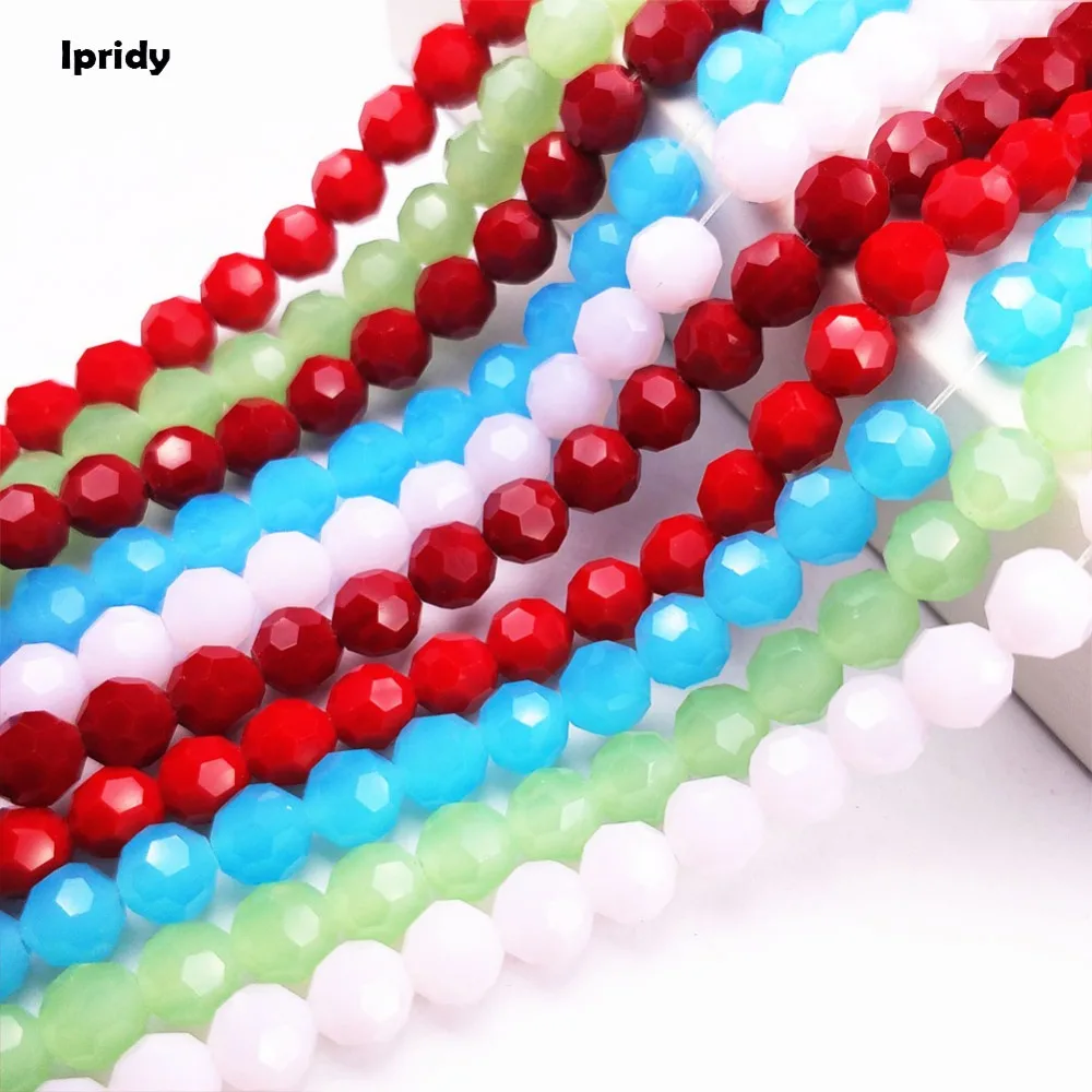 

30Pcs/lot 8mm Jade Mix Color Czech Faceted Round Ball Glass Beads for Jewelry Making Women Diy Loose Crystal Spacer Beads