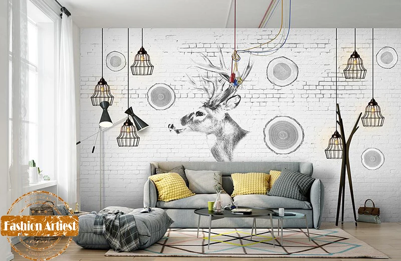 

3d Европейская мультяшная картина на стену с ручной росписью на заказ рождественские обои роспись Олень в огне ТВ диван спальня гостиная каф...