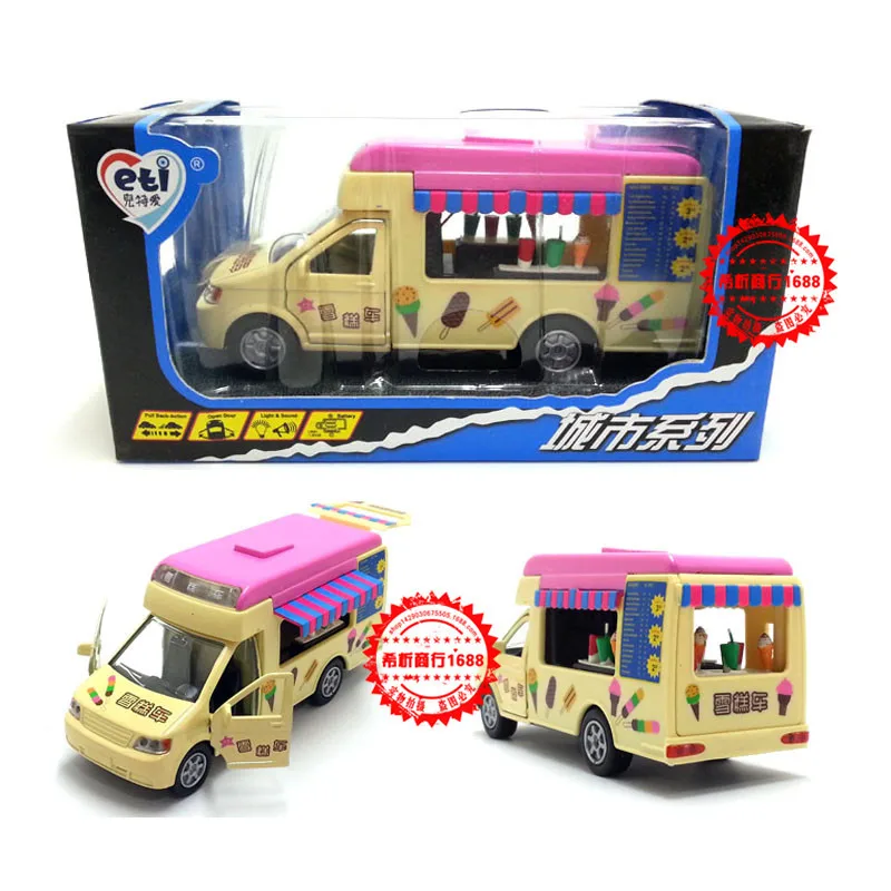 Free Shipping ETI brand children pull back diecast alloy models ice cream fast food truck with light and sound in gift box gld05 | Игрушки и