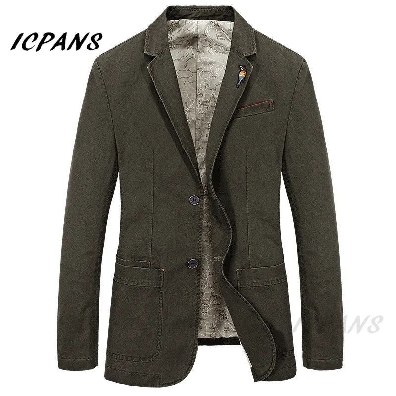 66002A army green ICPANS повседневные мужские блейзеры хлопок Deinm деловые костюмы куртки армейский зеленый хаки плюс размер M-XXXXL осень мужская одежда - Цвет: 66002A army green