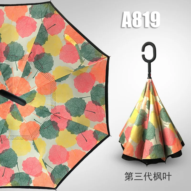 Umbrella A819 Ветрозащитный обратный зонт складной двойной слой перевернутый Chuva Зонты самостоятельно стоящий наизнанку абажур на дверной светильник в виде зонтика свободные руки зонтик - Цвет: Umbrella A819