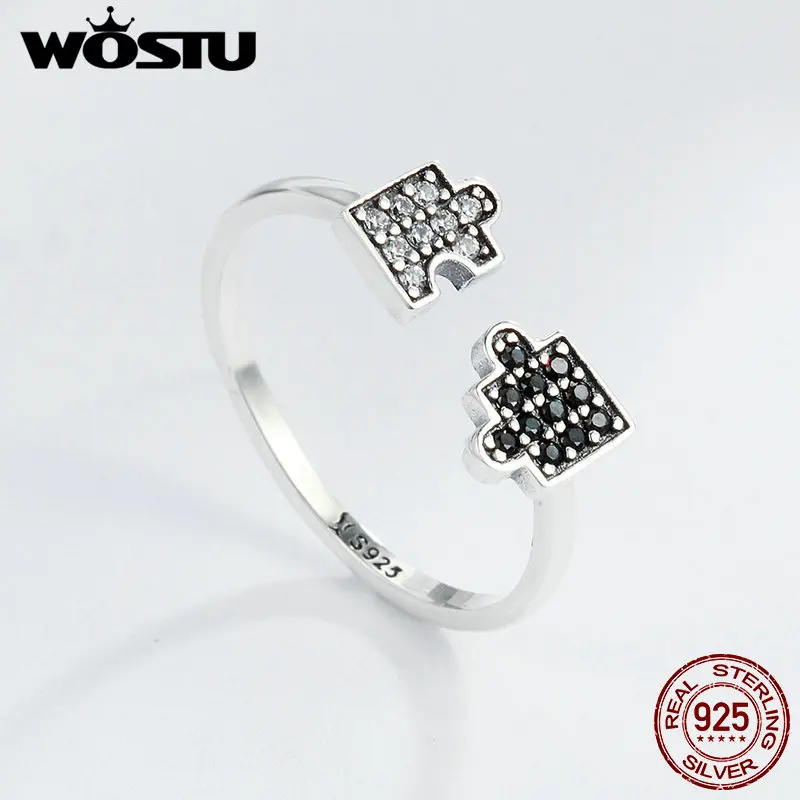 WOSTU Аутентичные 925 пробы серебряные Гламурные головоломки прозрачные CZ открытые, кольца на палец для женщин ювелирные изделия из стерлингового серебра CQR180