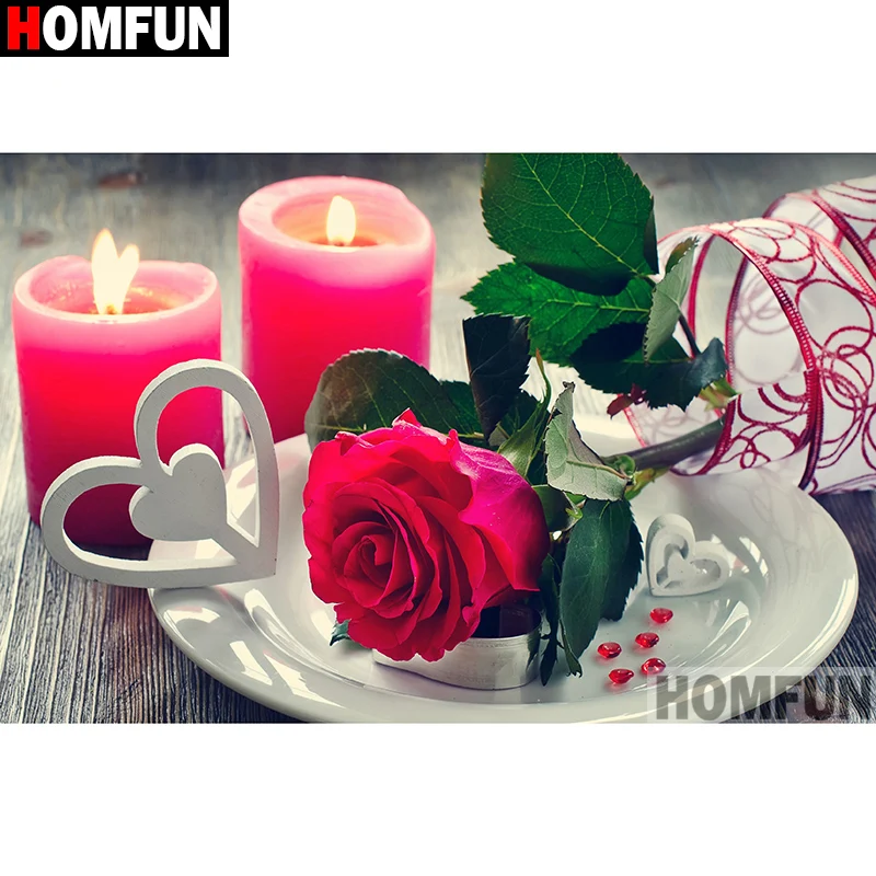 

Алмазная 5D картина HOMFUN «цветок, Свеча», вышивка крестиком, картина «сделай сам», квадратная/круглая, подарок для домашнего декора