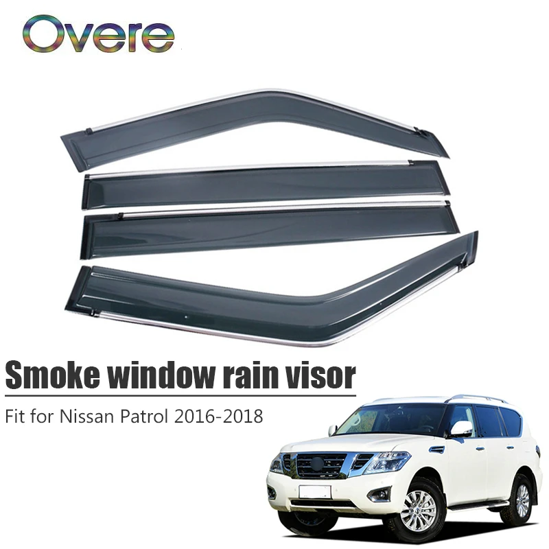 

Overe 4Pcs/1Set Smoke Window Rain Visor For Nissan Patrol 2016 2017 2018 Styling ABS Awnings Shelters Guard Car Accessories