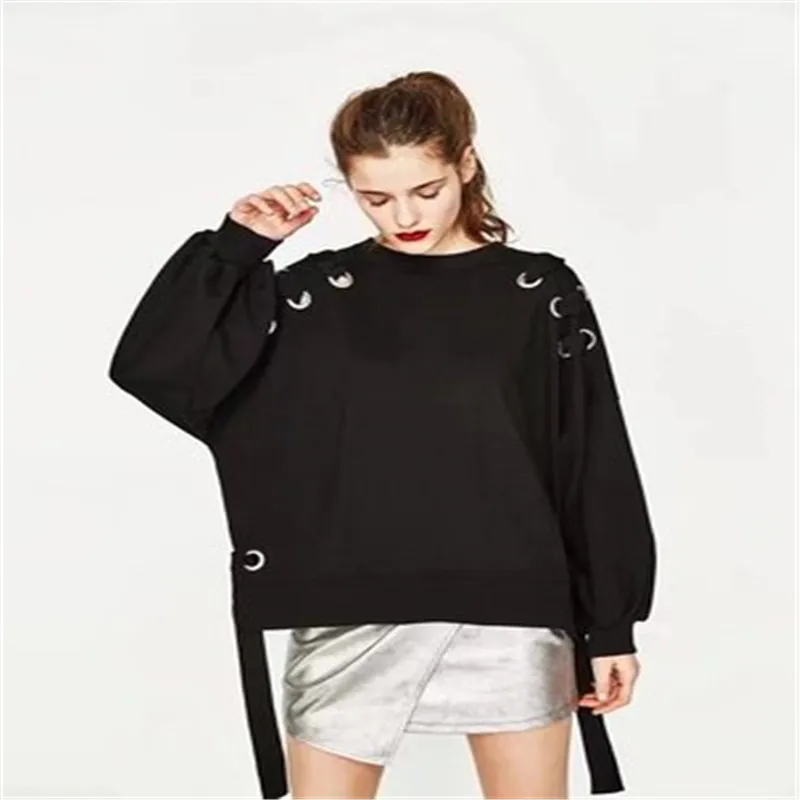 Новинка 2018 Модные свободные черные пуловеры оверсайз в стиле бойфренда женские