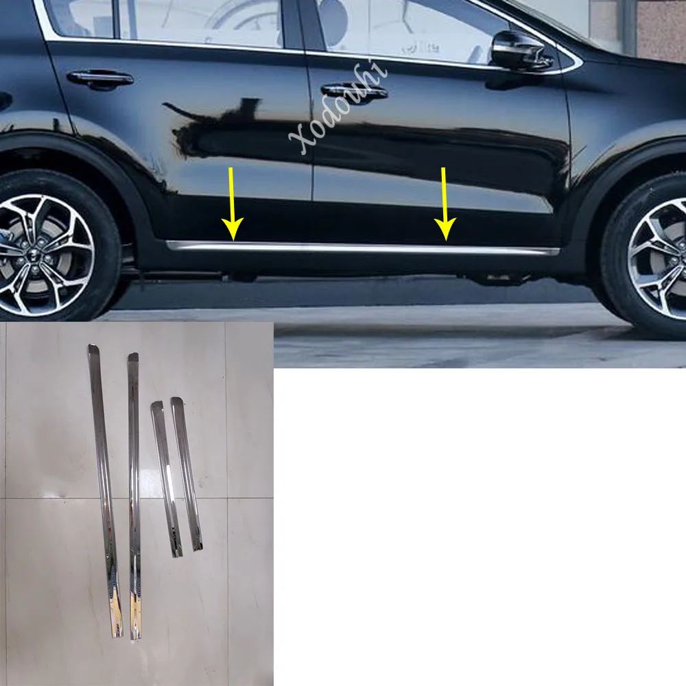 Для Kia Sportage KX5 Стайлинг автомобиля стикерами детектор боковой двери из нержавеющей стали обшивка кузова накладка молдинга части 4 шт
