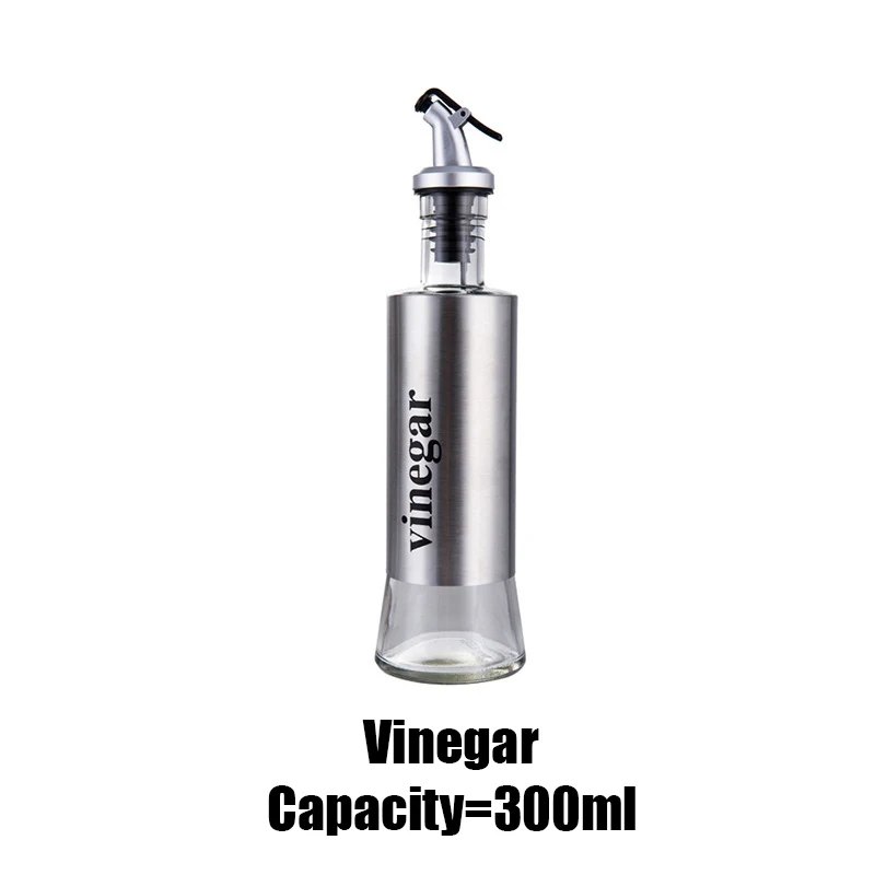 Vinegar 300 мл кухонная стеклянная бутылка для масла из нержавеющей стали Герметичный дозатор для хранения соевого соуса уксуса - Цвет: Vinegar