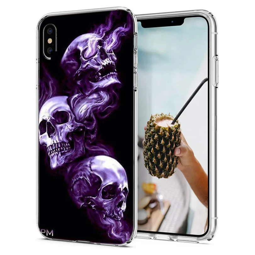 For iPhone 7 8 Plus Soft TPU Cover Design skull unique Cartoon flower X XS XR Max Phone Back Fundas E153 |