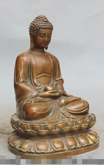 S5091 10&quot Chinese Buddhism Bronze Seat Lotus Shakyamuni Amitabha Buddha Bowl Statue |
