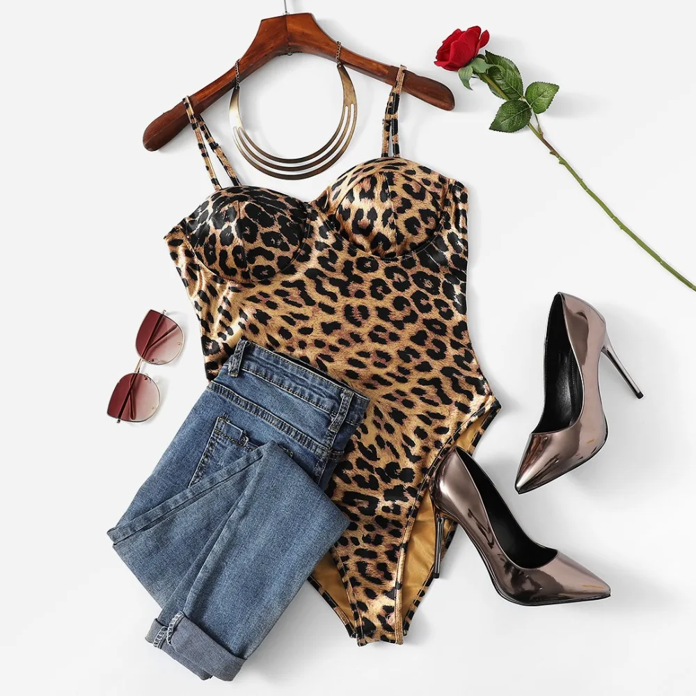 SHEIN Элегантное Боди На Бретелях С Леопардовым Принтом Стильные Боди Без Рукавов