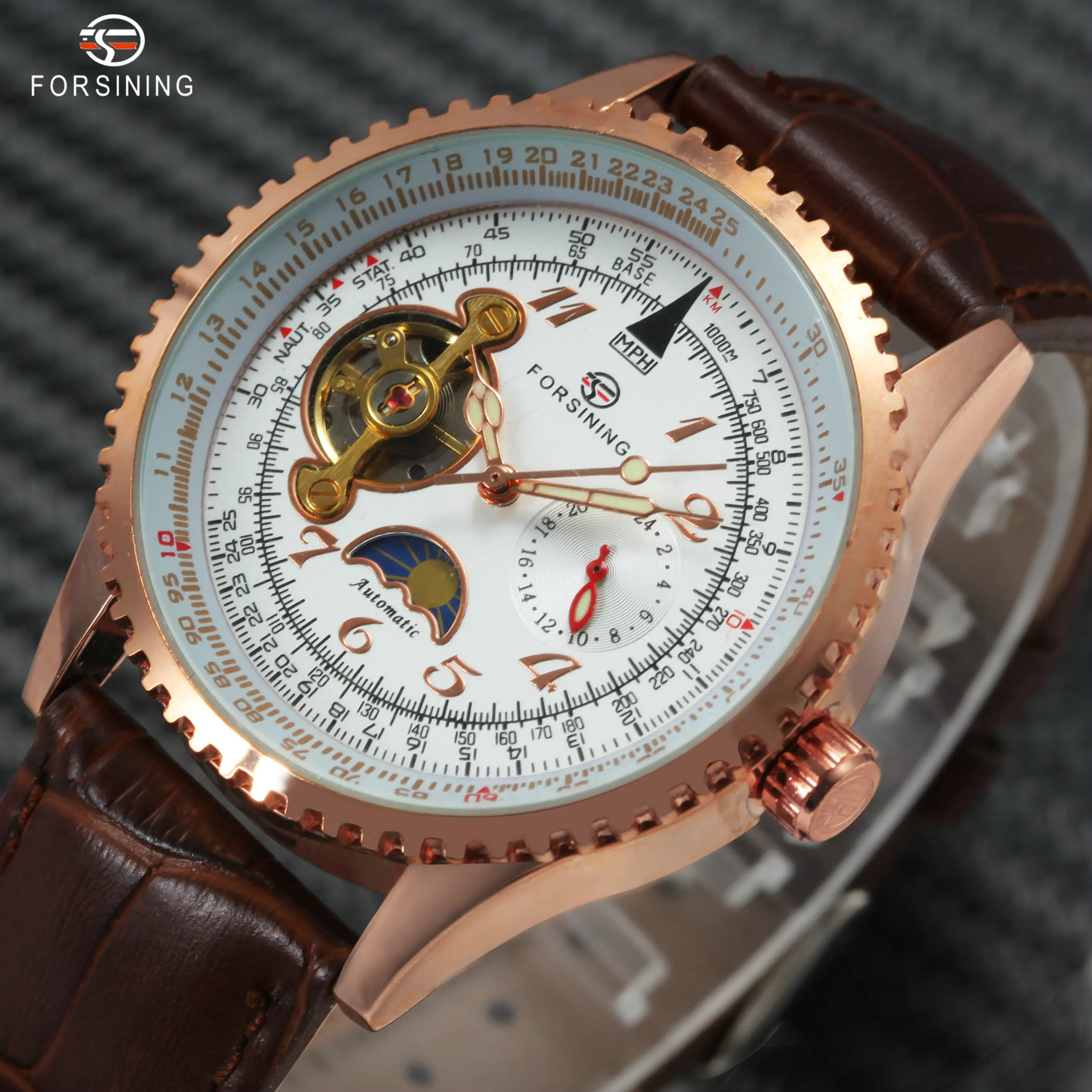 FORSINING Мужские автоматические механические наручные часы Moon Phase Tourbillon дизайн