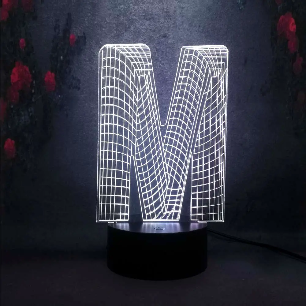Ночник LED Иллюзия прикроватный Декор лампа 3D спальня форма м Алфавит настольная