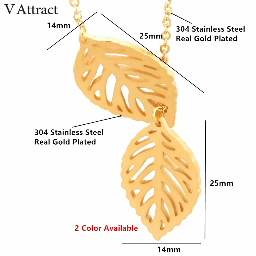 V Attract Boho Jewelry Gold Ketting Choker Women Stainless Steel Collier Double Leaf Charm Lariat Necklaces &amp Pendants | Украшения и