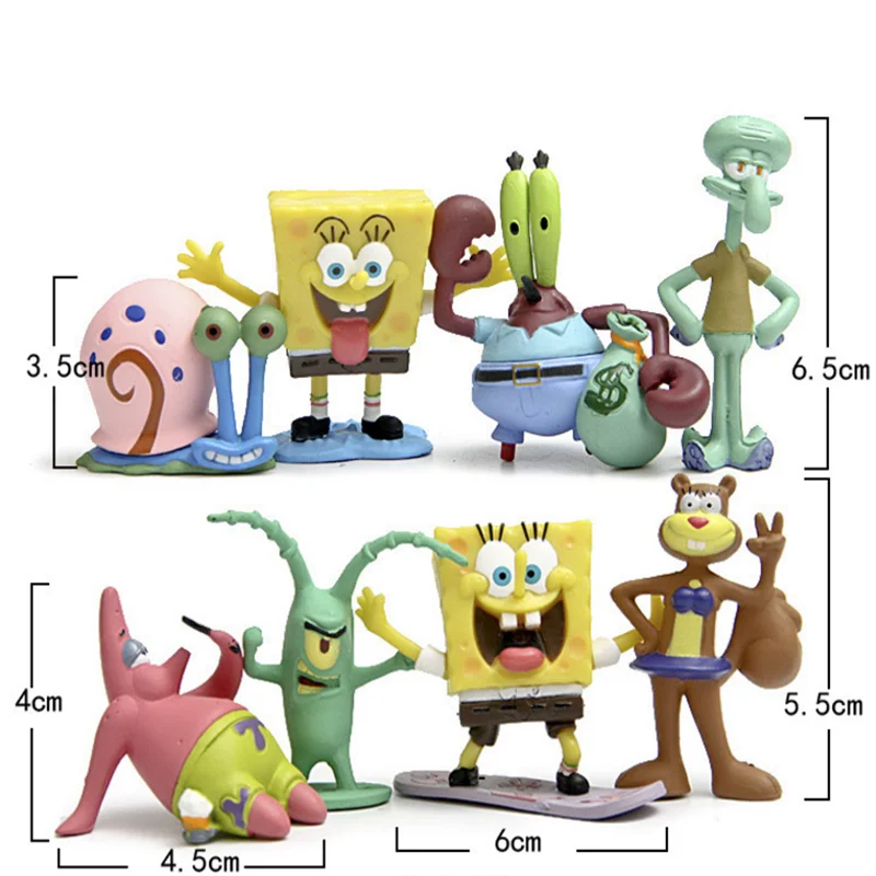 Резиновая кукла SpongeBob 8 шт./компл. ручная работа качество ПВХ 3 5 6 см|Игровые